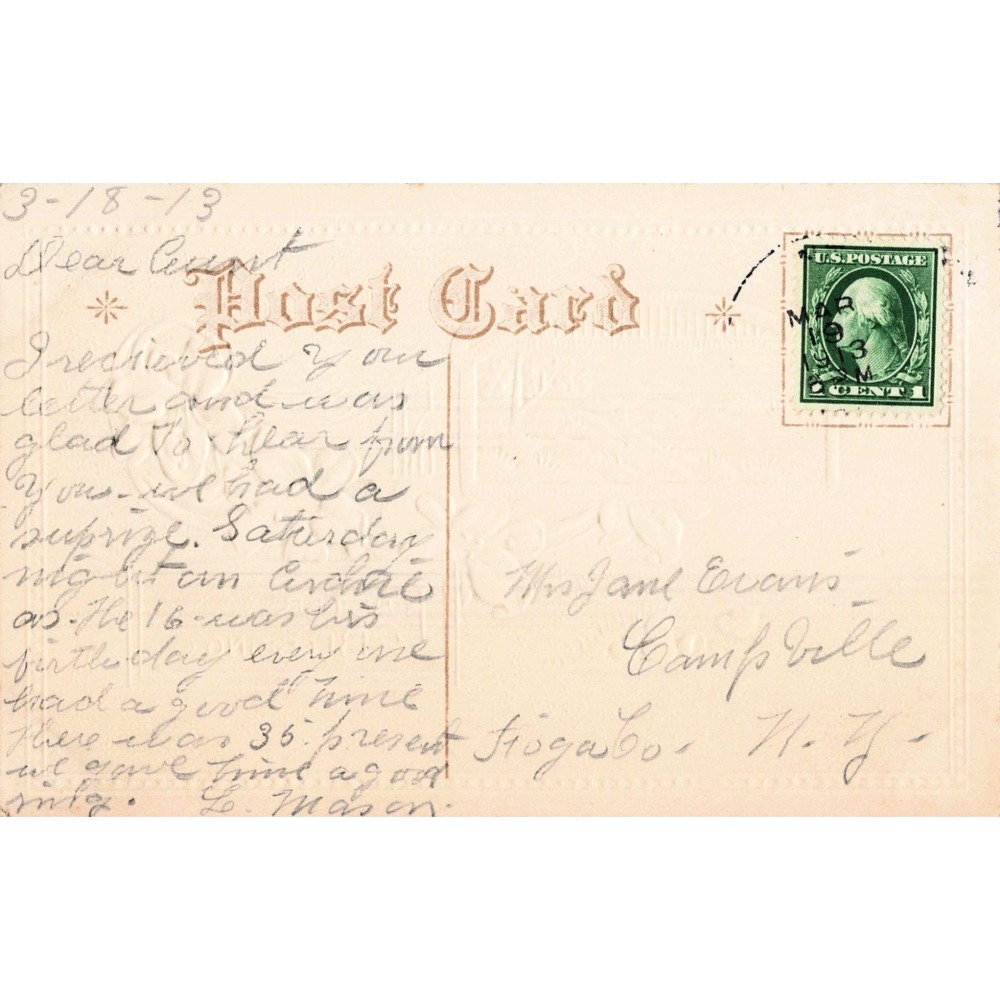 Vintage 1913 Embossed Easter Blessing Postcard Lilies Landscape B193 NY Postmark - Picture 2 of 2